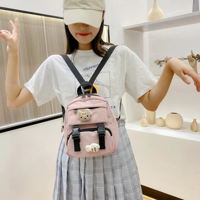 Cat & Fish Light Pink Backpack For Girls