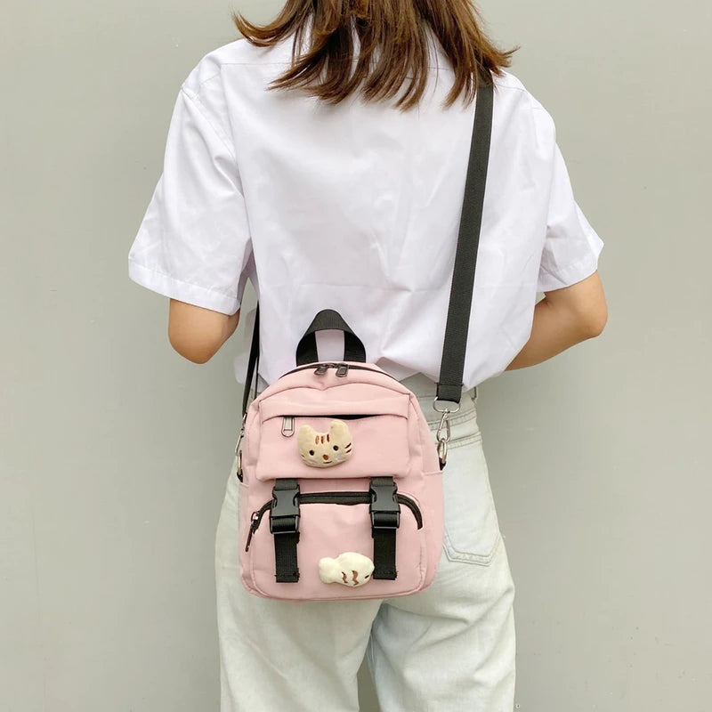 Cat & Fish Light Pink Backpack For Girls