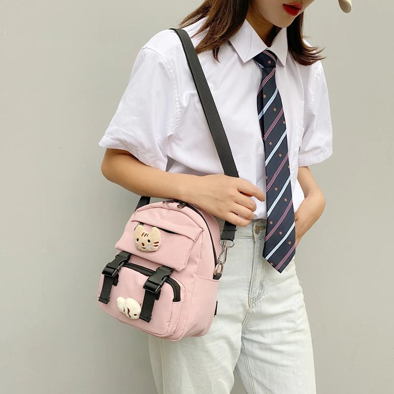 Cat & Fish Light Pink Backpack For Girls