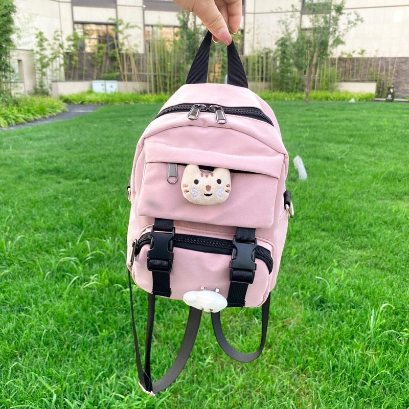 Cat & Fish Light Pink Backpack For Girls